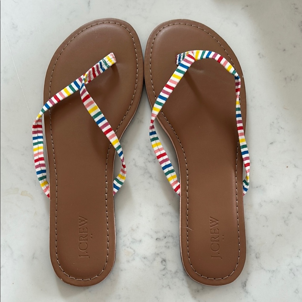 J. CREW NEW Brown Sandals with Striped Multicolor Straps Size 10